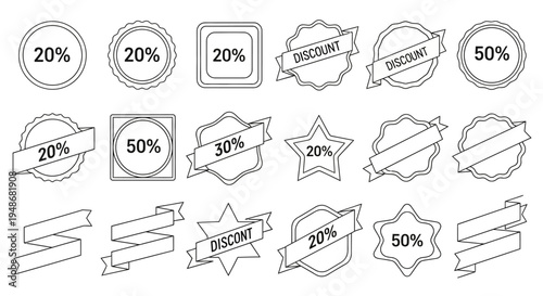 Discount Label Icons Set.