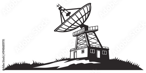 a large satellite dish on a tower Vector