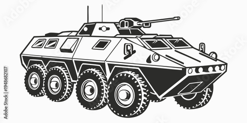 armored personnel carrier with six large wheels Vector