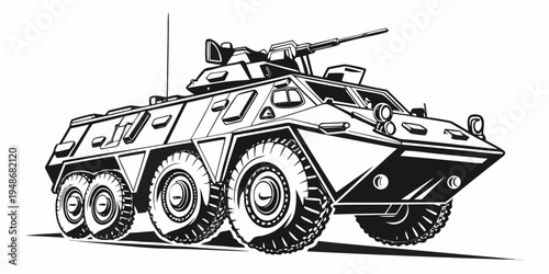 a military armored personnel carrier with a gun turret Vector