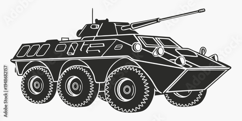 a black armored personnel carrier with a gun Vector