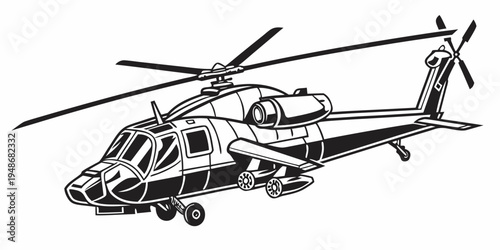 a black and white drawing of a helicopter Vector