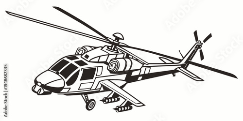 a black and white drawing of a helicopter Vector