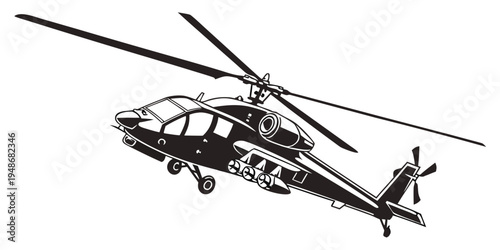 a black helicopter with rotor blades Vector