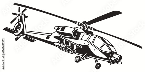 a black and white helicopter with two rotors Vector