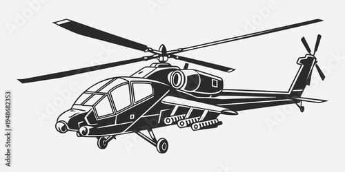 a black helicopter with rotors and tail rotor Vector