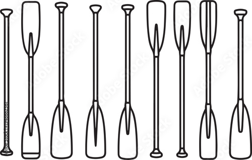Various types of paddles used for different water sports and activities. Vector