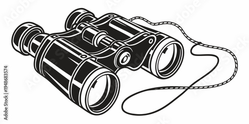 a pair of black binoculars with a strap Vector