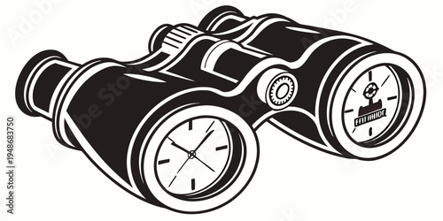 a pair of black binoculars with white accents Vector