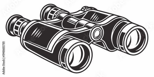 a pair of black binoculars with eyepiece and objective lenses Vector