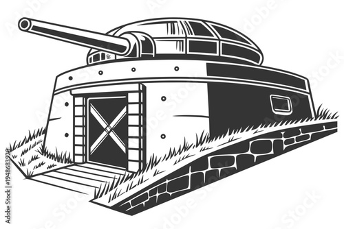 a black and white drawing of a tank Vector