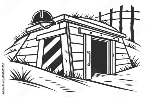 a small wooden bunker with a fence Vector