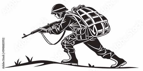 soldier in a crouched position aiming a rifle Vector