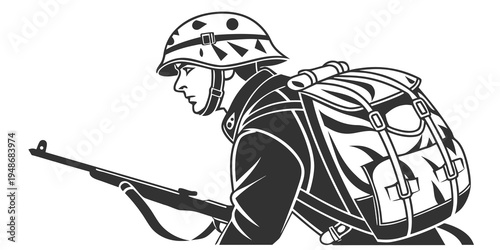 a soldier is crouched down with a rifle Vector