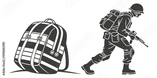 soldier walking next to a duffel bag Vector