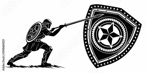 a man holding a large shield with a star design Vector