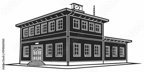 a large two story house with many windows Vector