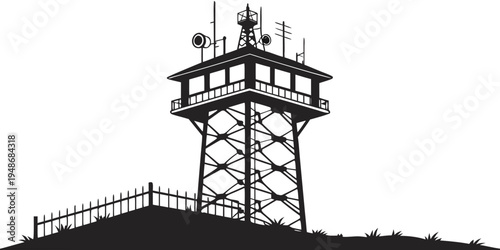 a tall tower with a fence on top Vector