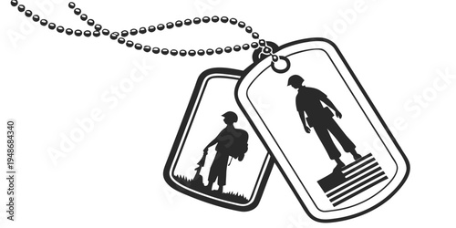 dog tags with silhouette of a man in a hat and a suit Vector