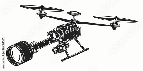 aerial drone with a large camera attached Vector
