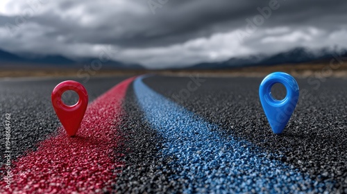 Navigating the Path: A visual metaphor of choices, with two distinct paths marked by red and blue markers. This image prompts reflection on direction and the journey ahead.