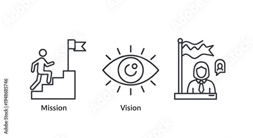 Mission Vision and Values Concept Illustration for Business Strategy and Leadership.