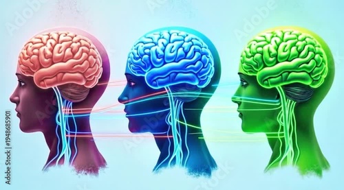 Wallpaper Mural A video showcasing three human heads with brains connected in harmony Torontodigital.ca