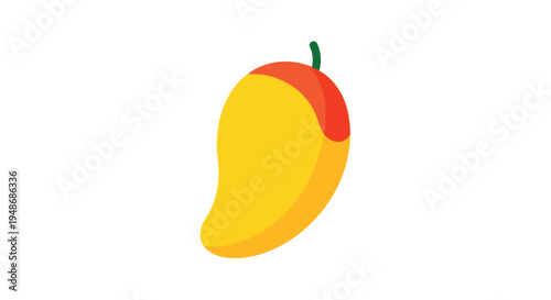 A colorful flat design illustration of a ripe mango with a green stem