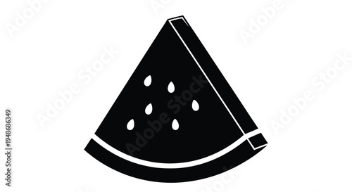 Black and white illustration of a watermelon slice with seeds isolated on white