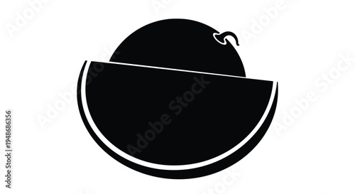 Minimalist black and white graphic of a watermelon showing a slice and whole fruit