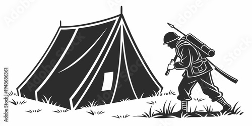 soldier walking next to a tent Vector