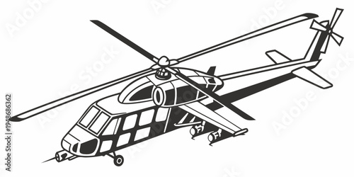 a black and white drawing of a helicopter Vector