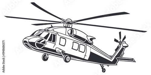 a black and white drawing of a helicopter Vector