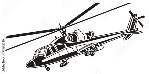 a black and white helicopter with rotors Vector