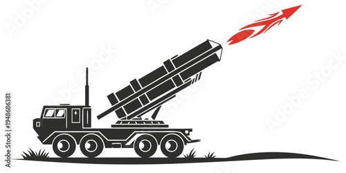 a large truck with a rocket launcher on the back launching a missile Vector