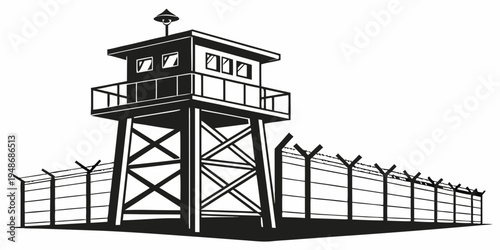 a guard tower with a fence Vector