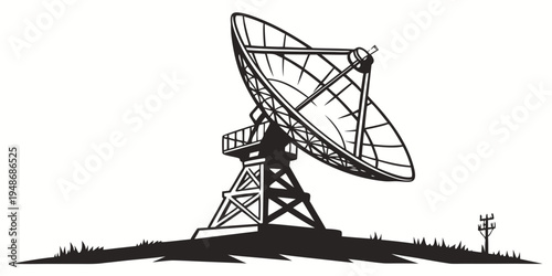 a large satellite dish on a hill Vector