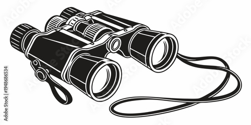 a pair of black binoculars with a strap Vector