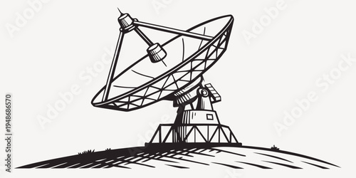 a large satellite dish on a hill Vector