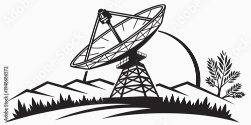 a satellite dish on a hill with a sun Vector