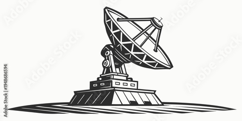 a large satellite dish on a concrete base Vector