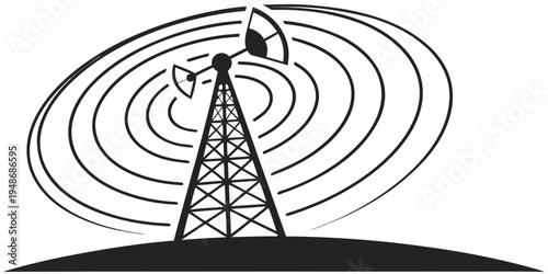 a tall metal radio tower emitting waves Vector