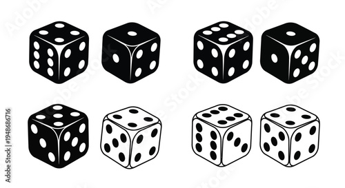 A collection of black and white dice displaying various numbers