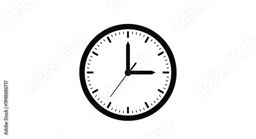 A simple black and white illustration of a circular analog clock face