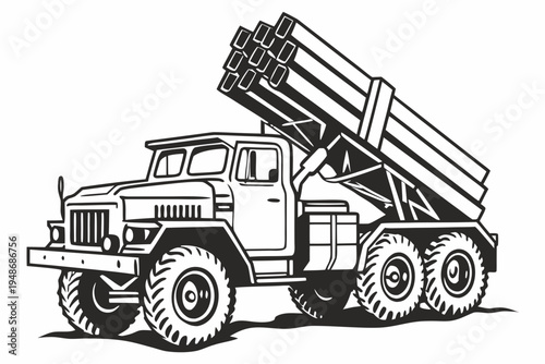 a large truck with a missile launcher on the back Vector