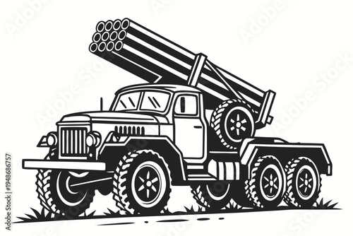 a large truck with a rocket launcher mounted on the back Vector