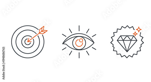 Target and Eye Symbols with Diamond Badge: A Set of Graphic Icons.
