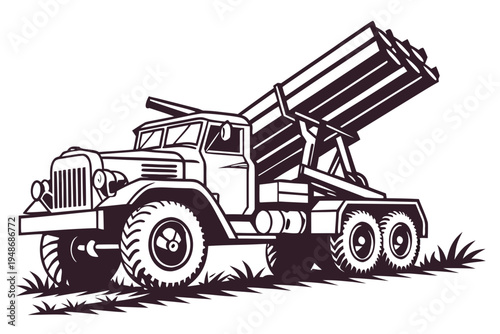 a large truck with a rocket launcher mounted on the back Vector