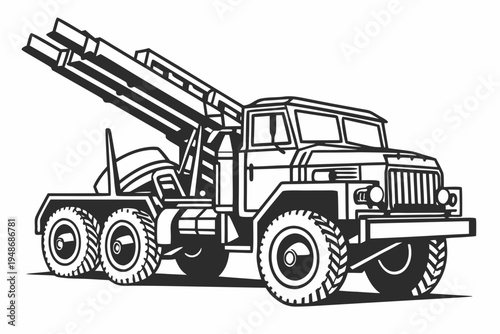 a large truck with a missile launcher on the back Vector