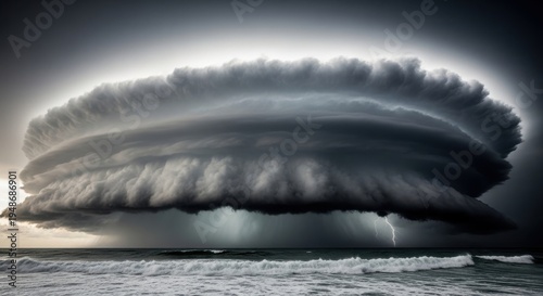 Towering Cumulonimbus Storm Clouds With Lightning Over The Ocean